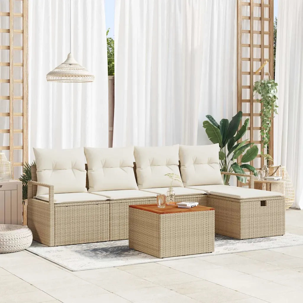 Set Divano da Giardino con cuscino 6 pcs Beige polyrattan 3359533