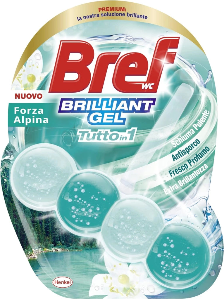 BREF WC GEL SET 11 CONFEZIONI BRILLANTANTE TUTTO IN 1 TAVOLETTA FORZA ALPINA