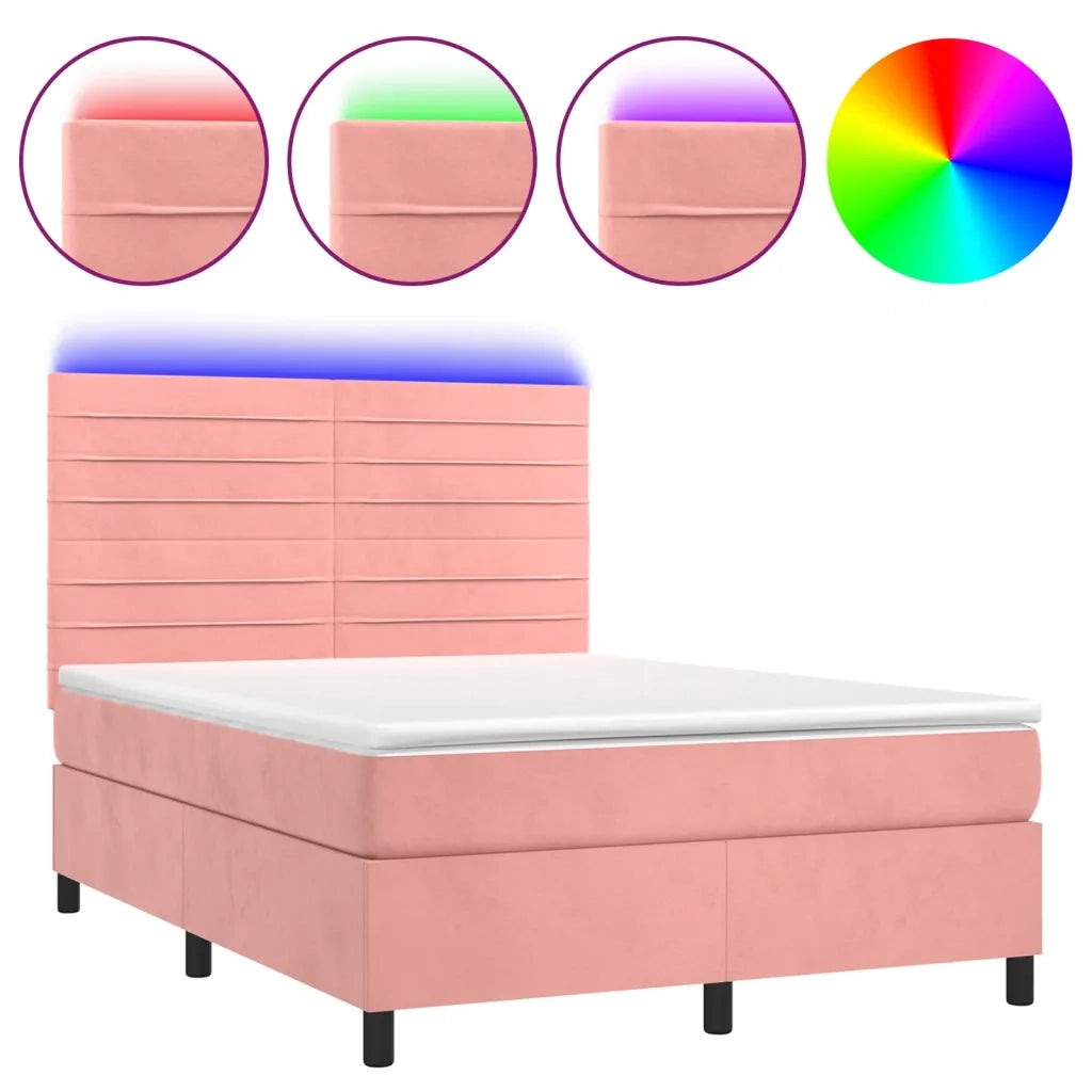 Letto a Molle con Materasso e LED Rosa 140x200 cm in Velluto
