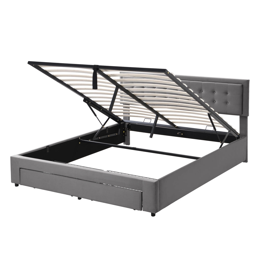 Letto contenitore – 160x200 cm – cassetti rete – velluto grigio