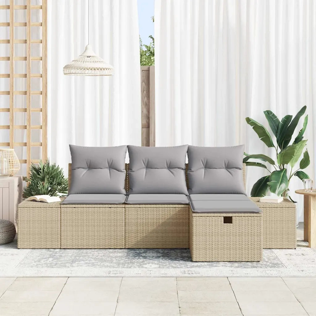 Set Divano da Giardino con cuscino 4 pcs Beige Poly Rattan
