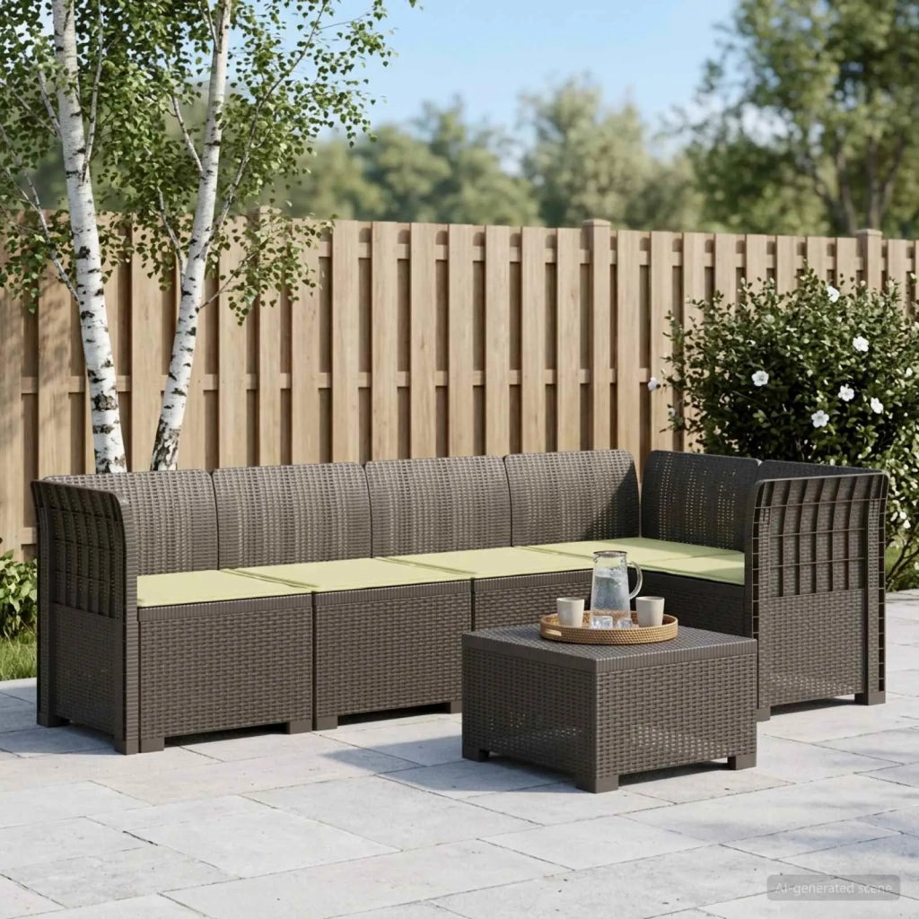 Divano da Giardino 5 Posti con Cuscini Stile Rattan PP 3444046