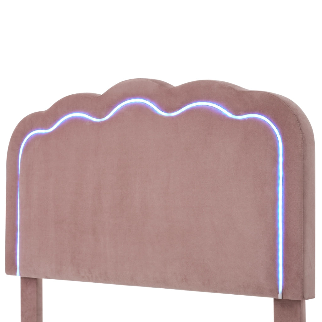 Letto singolo LED – 90x190 cm – testiera regolabile rete – velluto rosa