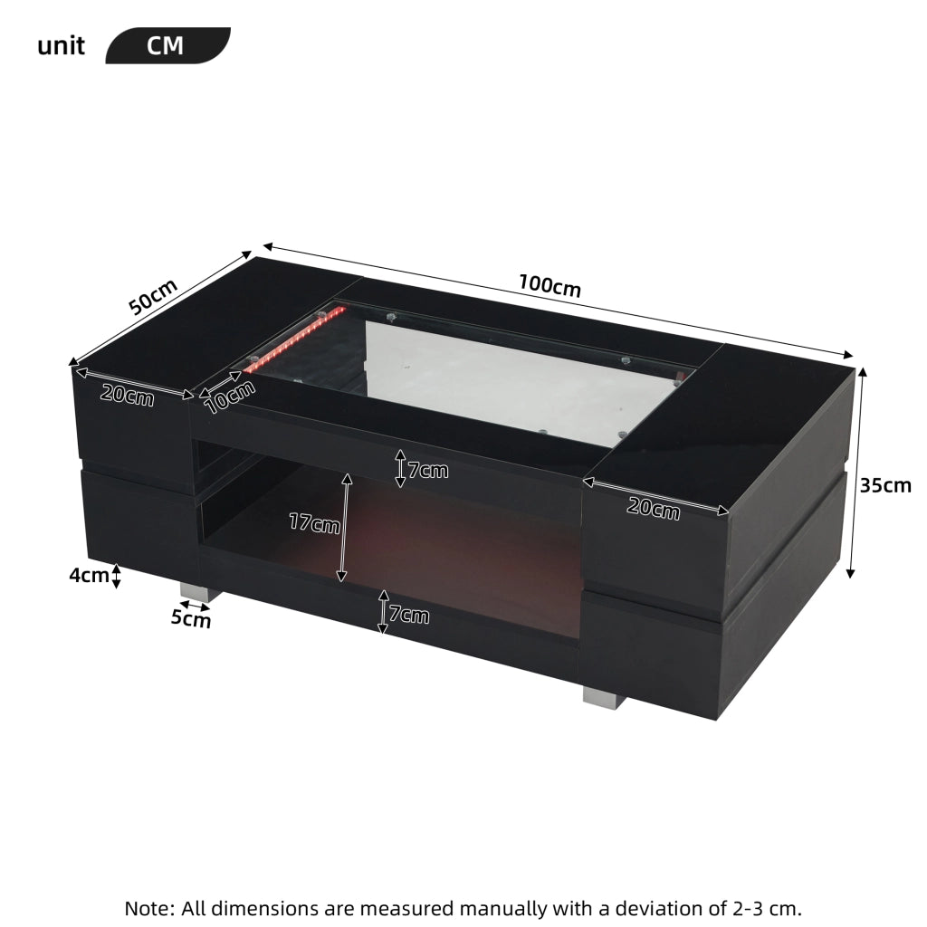 Tavolino LED nero con controllo Bluetooth - Zephmum- Doppio strato design cavo