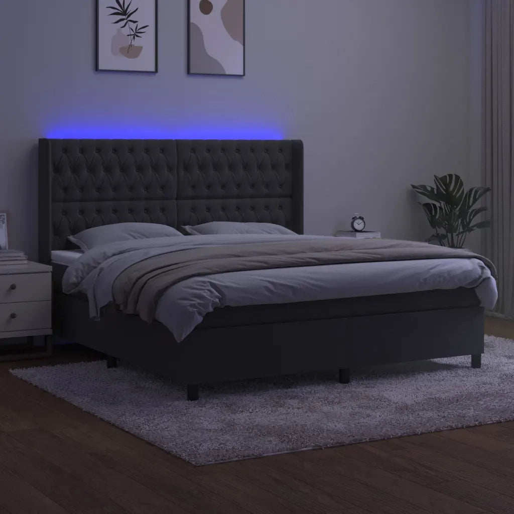 Letto a Molle con Materasso e LED Grigio Scuro 160x200 cm 3139752