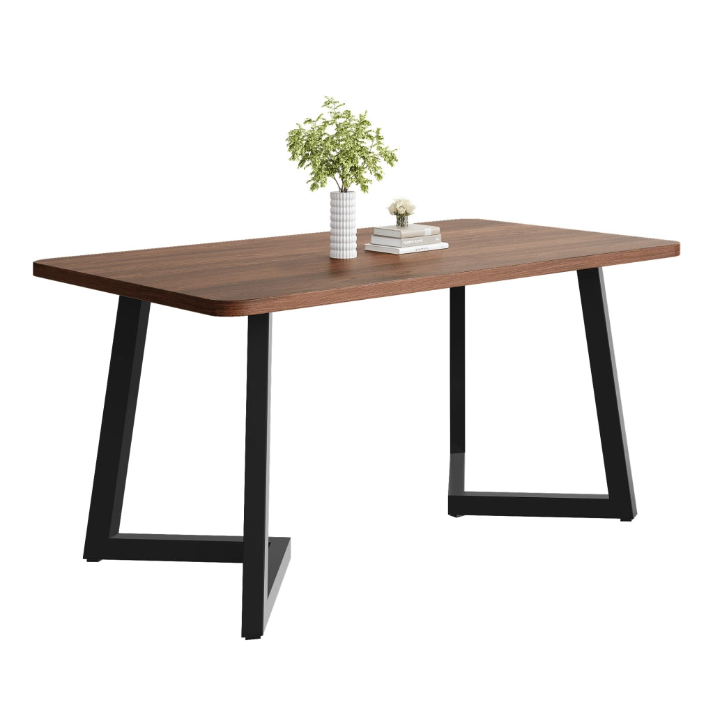 Tavolo da pranzo 117x68x75 cm in MDF con gambe in metallo; nero e noce