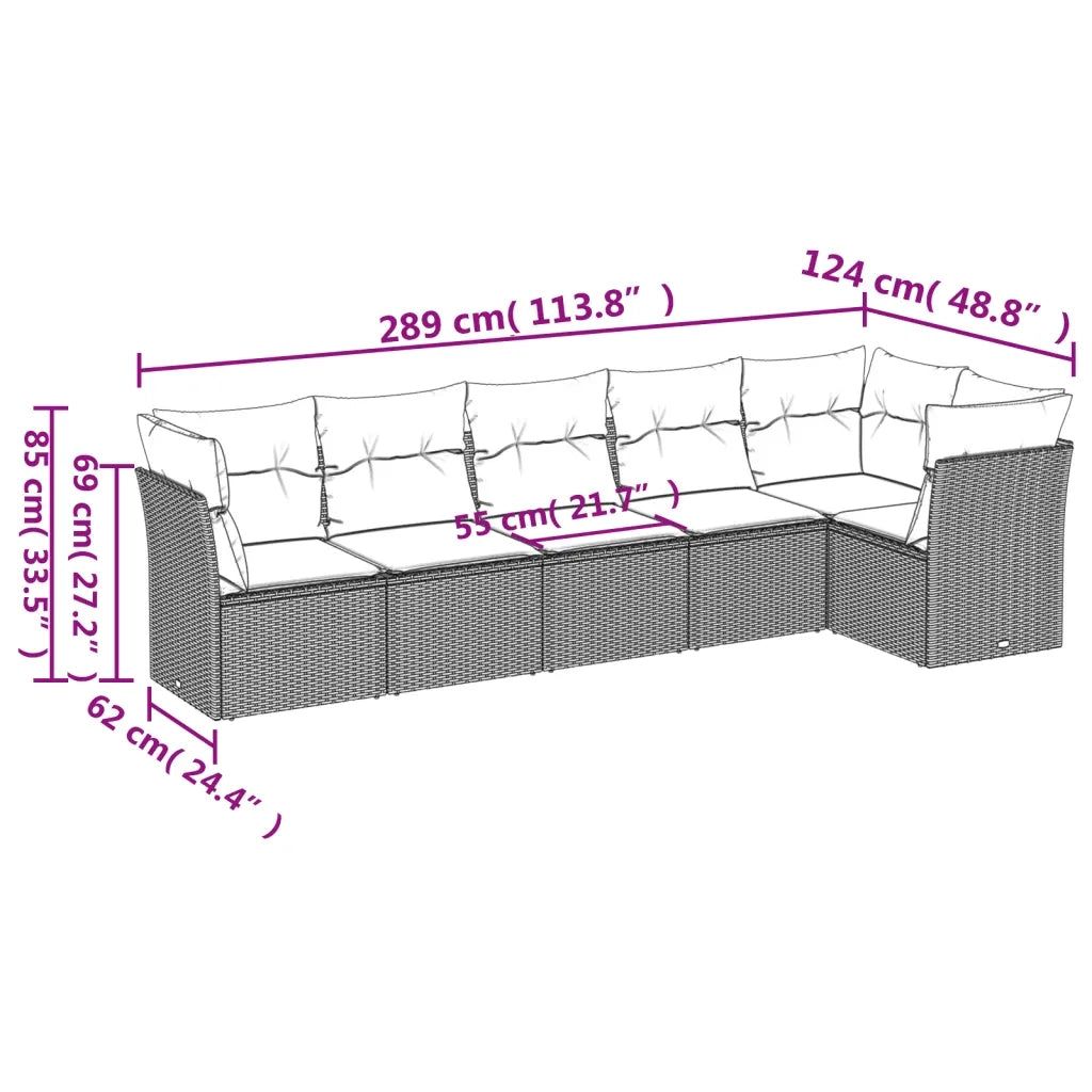 Set Divano da Giardino 6 pz con Cuscini Beige in Polyrattan 3249498