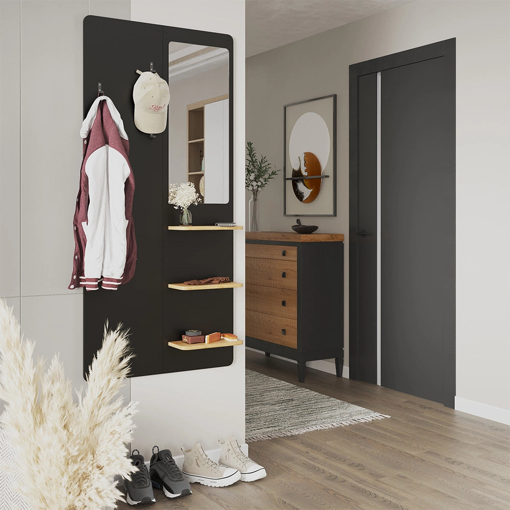 Vicco Appendiabiti da parete Nero/quercia 70 x 150 cm con specchio