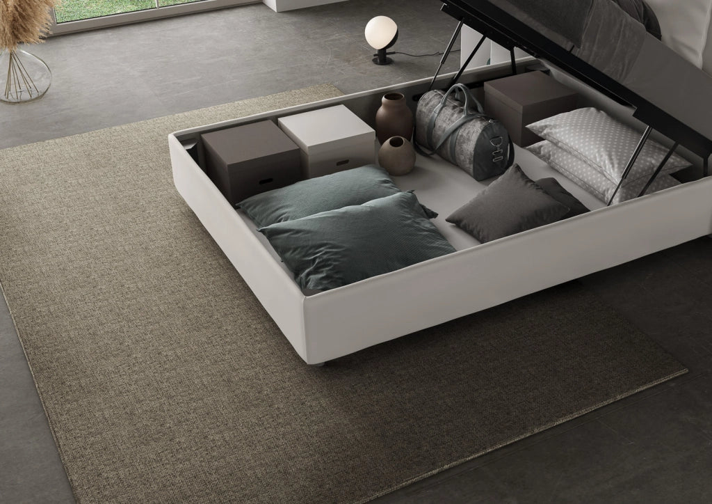 BS COM Letto una piazza e mezza contenitore imbottito 130x210 similpelle bianco