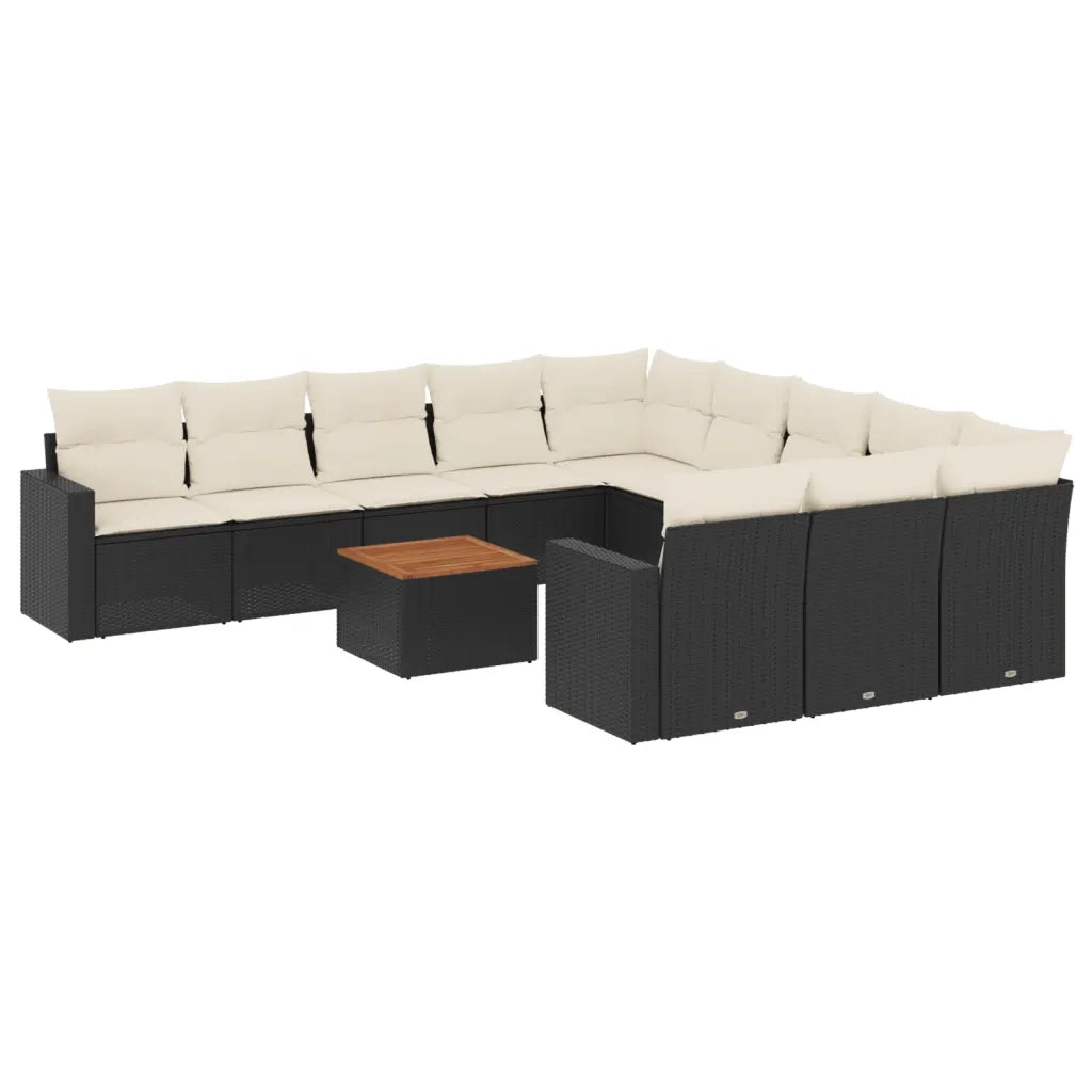 Set Divani da Giardino 12 pz con Cuscini Nero in Polyrattan 3224348