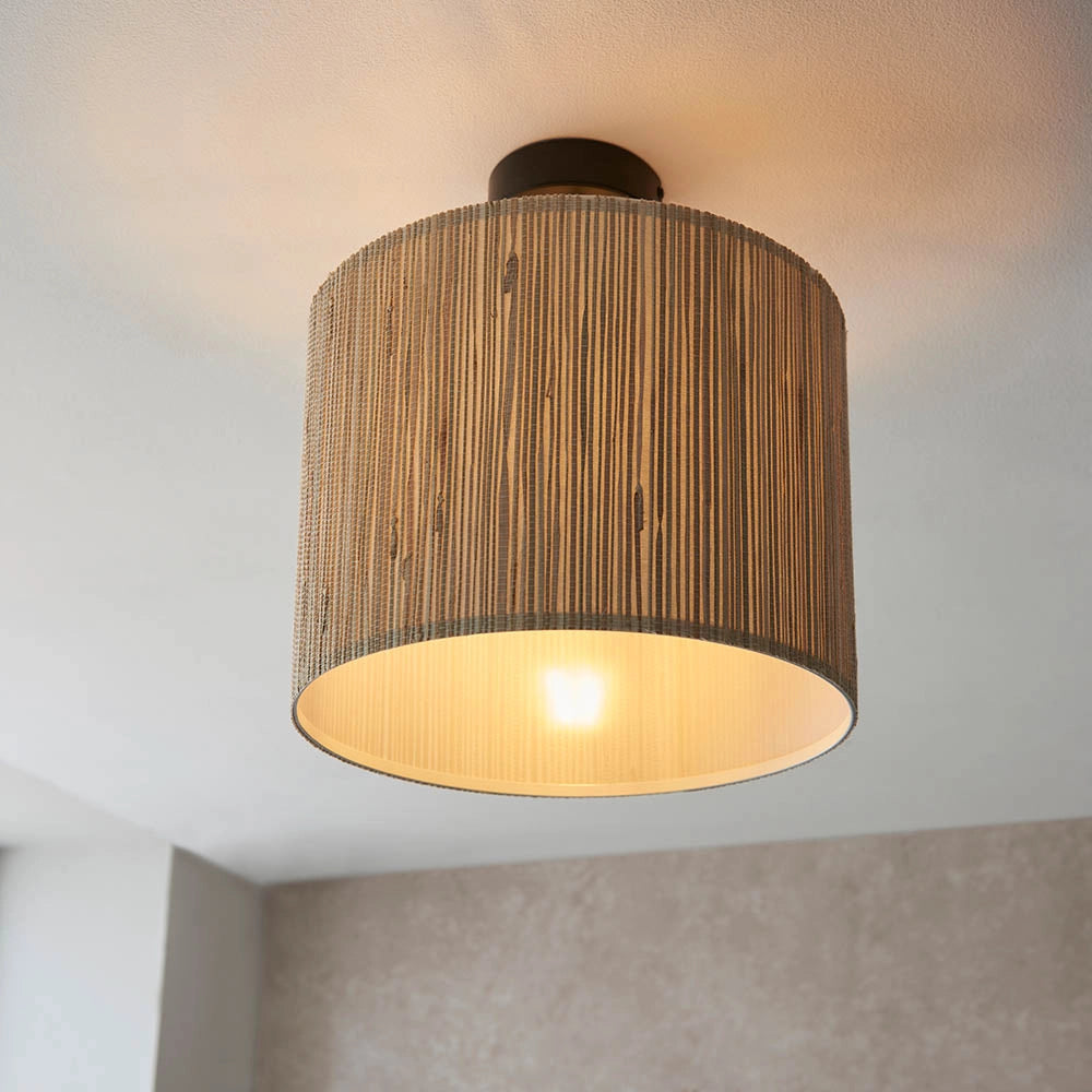 Plafoniera rotonda nordica erba marina beige E27 Endon