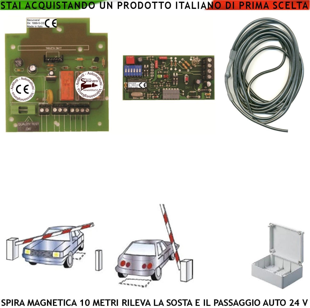 Rilevatore Passaggio o Sosta Autoveicoli Spira Magnetica Interrata 10 Metri Alimentazione 12/24 Vacdc Comando Semaforo Accesso Sicuro Automatismo Barra Cancello