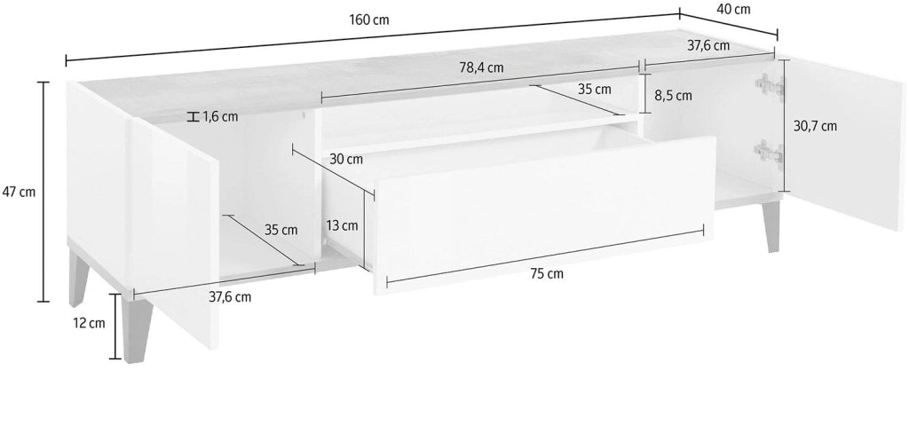 Mobile TV 2 Ante 1 Cassetto 160x40x47 cm Sunrise Acero Pereira e Ardesia