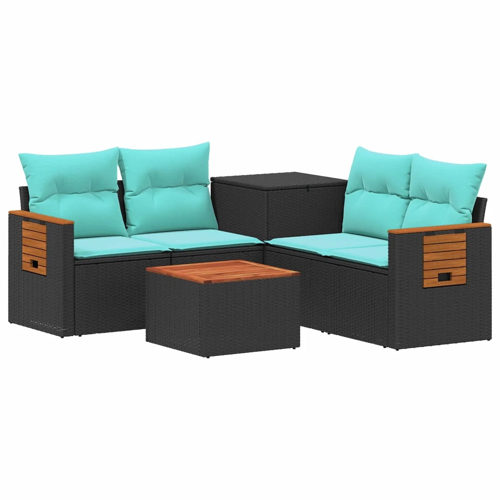 Set di divani 6 pz Nero e Blu Rattan sintetico e Acciaio 3447663