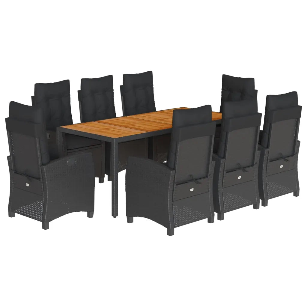 Set da Pranzo da Giardino 9 pz con Cuscini Nero in Polyrattan 3212669