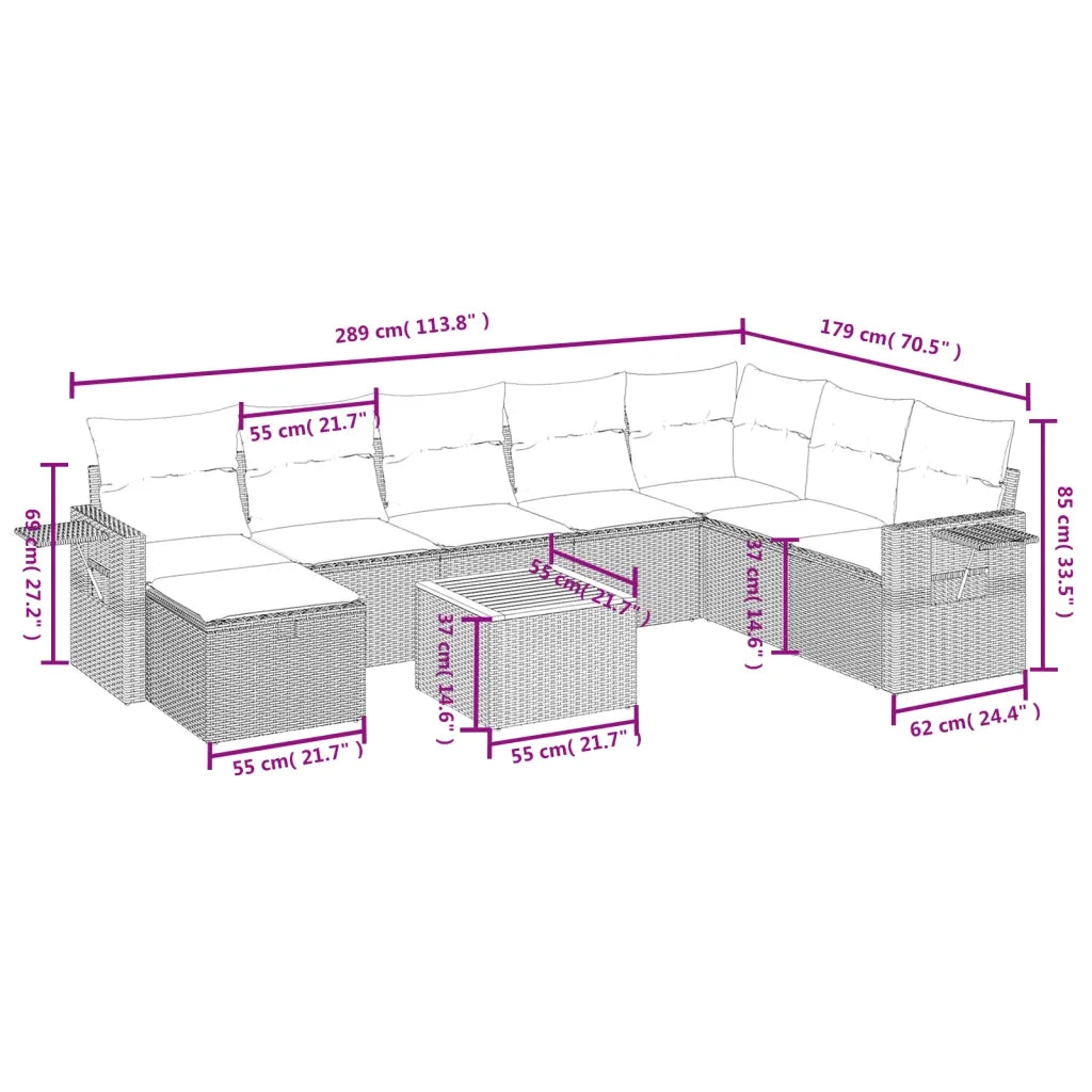 Set Divani da Giardino 9 pz con Cuscini Nero in Polyrattan 3264983