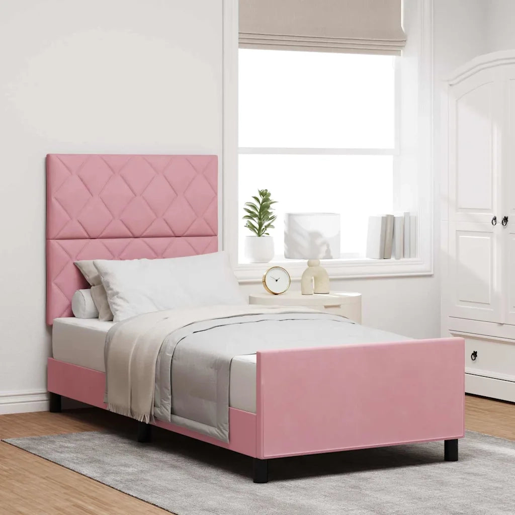 Letto a molle con testiera Rosa 90 x 190 cm Velluto 3344980