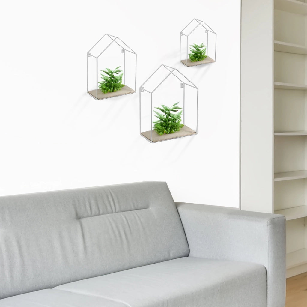 SET 3 BACHECHE STILE INDUSTRIAL 20-15CM CON DESIGN CASETTA STRUTTURA BIANCA
