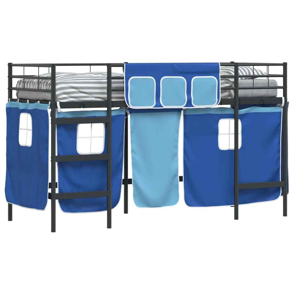 Struttura del Letto Loft per Bambini con Tendine-Giroletto per bambini Nero e Blu 762300