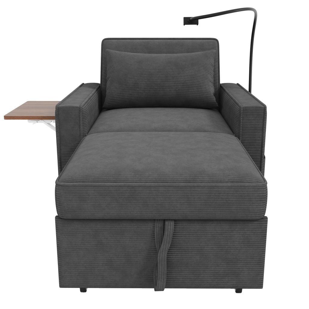 Poltrona Letto Pieghevole 1 Posto ¨C MINIMAL ¨C Tessuto Cord Grigio con Porta USB