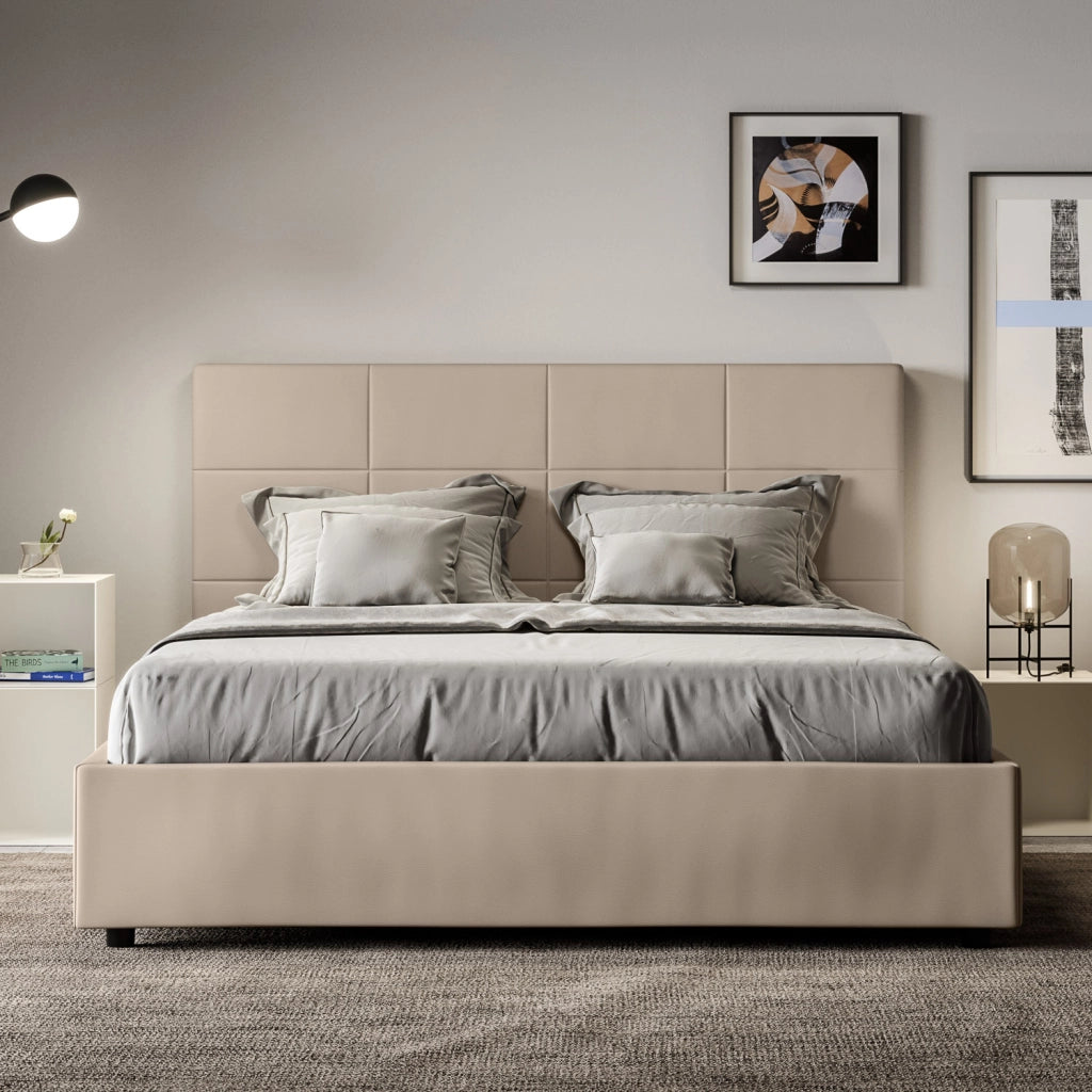 BS COM Letto queen size senza rete imbottito 150x190 similpelle tortora