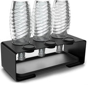 Sostegno in acciaio inossidabile compatibile con le bottiglie SodaStream - Con supporto ceramico e coperchio - Adesivi in silicone 3M - Adatto per 3 bottiglie SodaStream (nero)