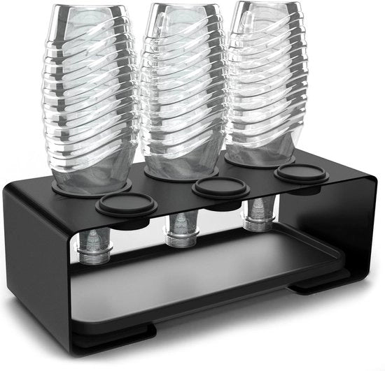 Sostegno in acciaio inossidabile compatibile con le bottiglie SodaStream - Con supporto ceramico e coperchio - Adesivi in silicone 3M - Adatto per 3 bottiglie SodaStream (nero)