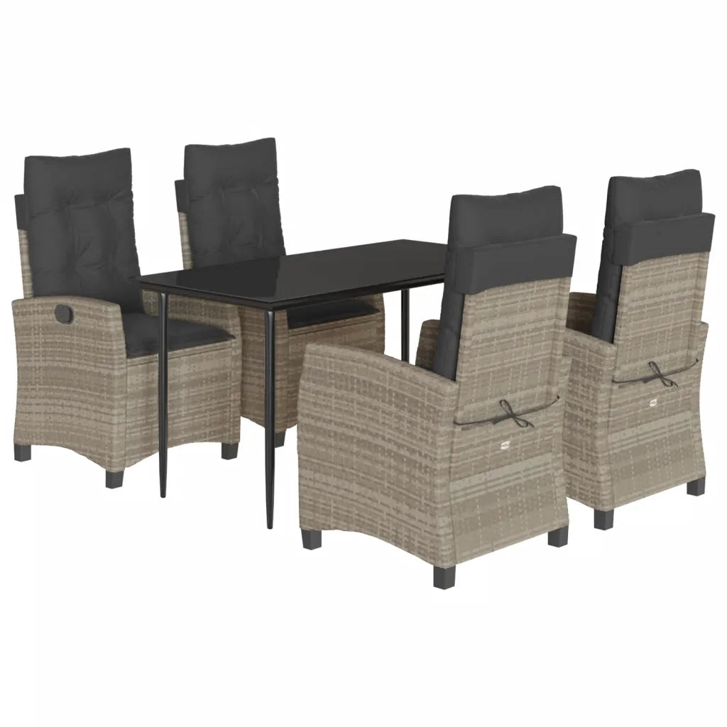 Set Pranzo da Giardino 5pz con Cuscini Grigio Chiaro Polyrattan