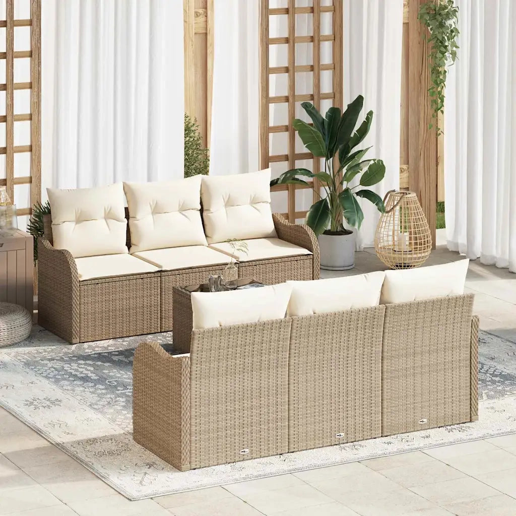 Set Divano da Giardino con cuscino 7 pcs Beige e Crema