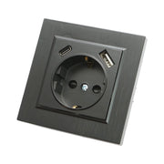 Presa Schuko da incasso nera 220V, 16A, 2xUSB A+C 5V 2.1A, ABS 80x80mm