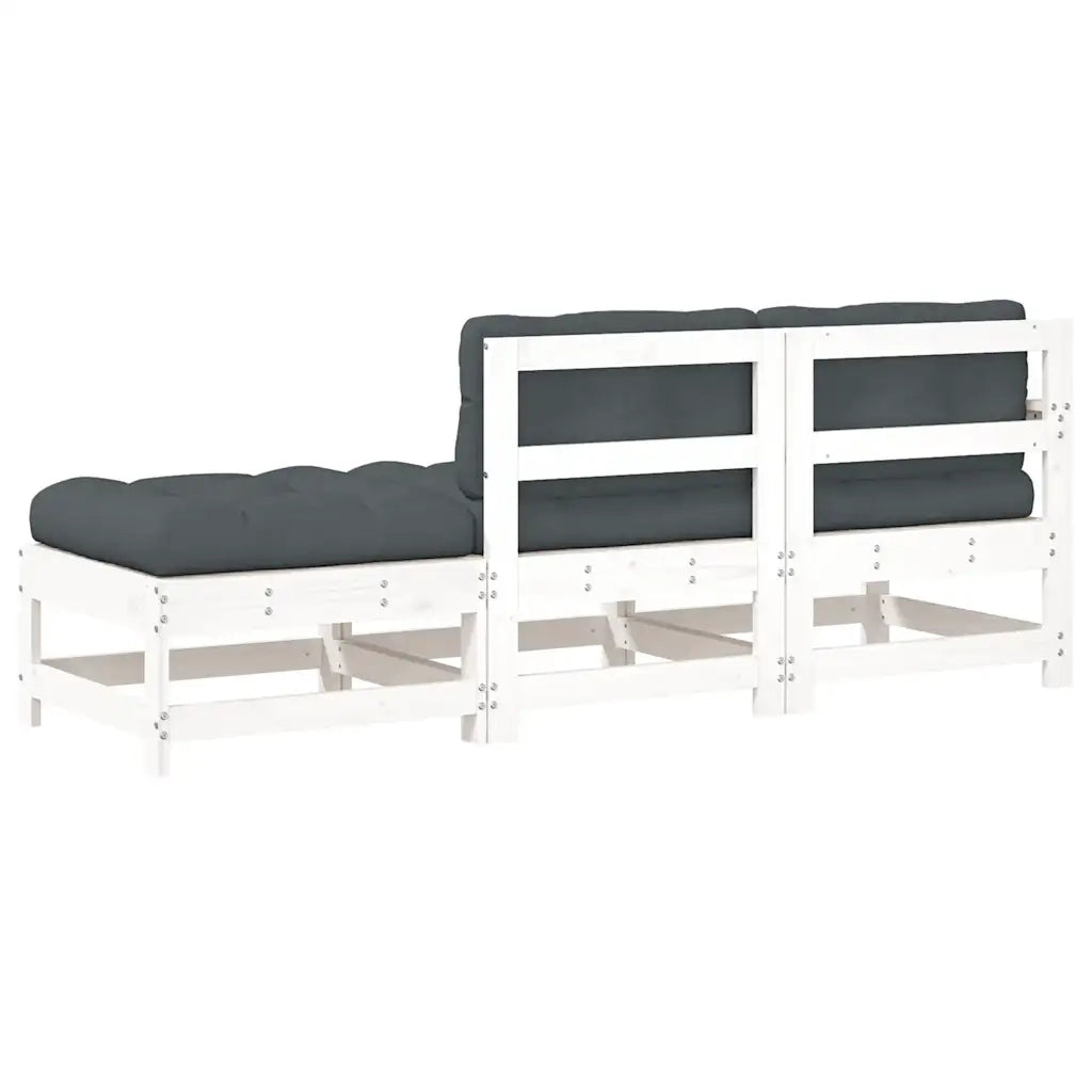 Set Divani da Giardino 3pz | Set Salotto da Giardino con Cuscini in Legno Massello Bianco