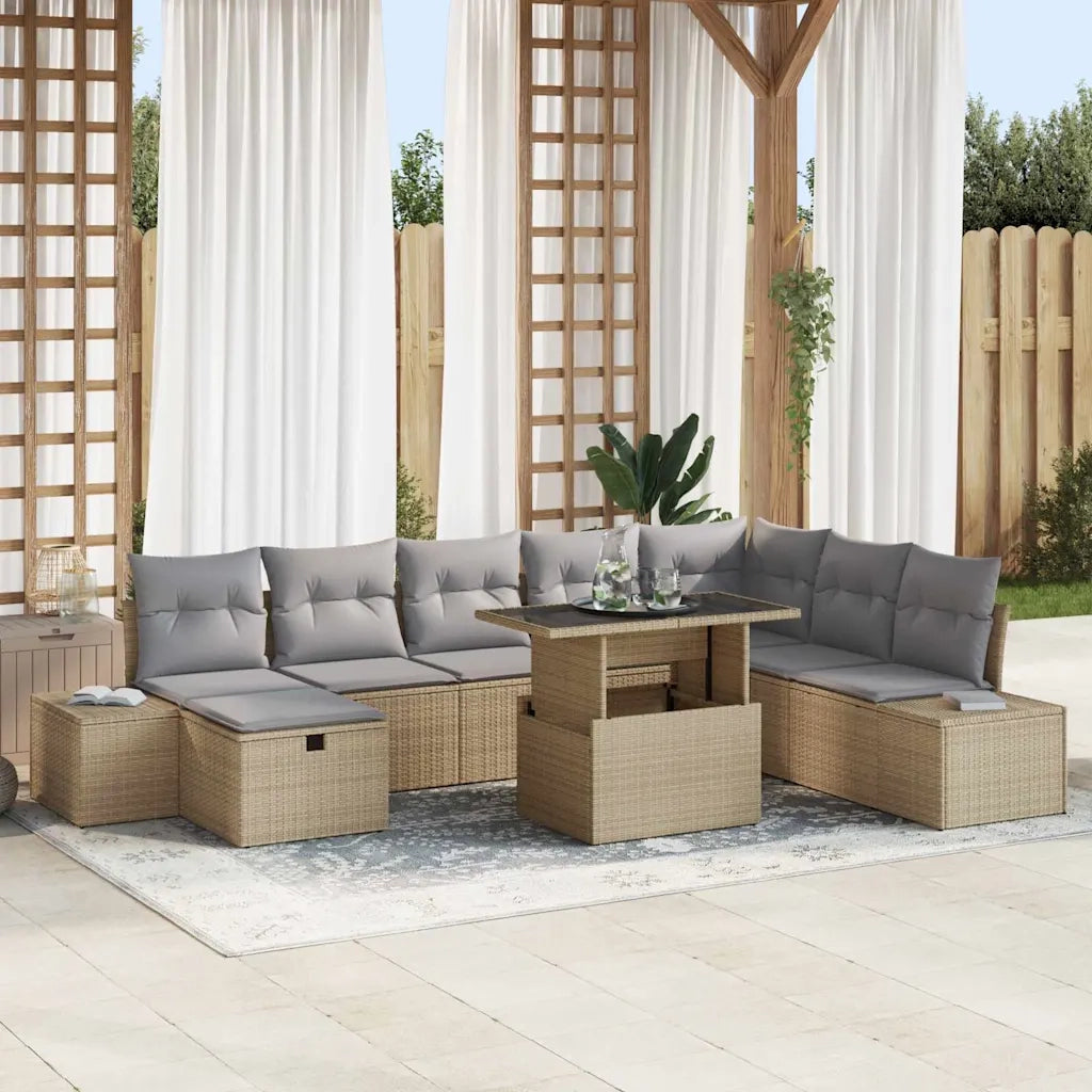 Set Divano da Giardino 11 pcs Beige Poly Rattan
