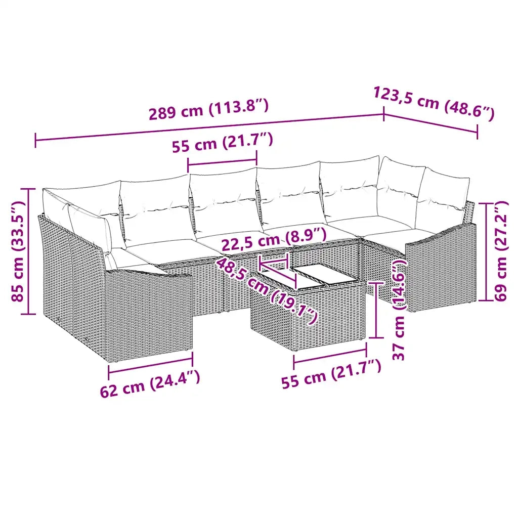 Set di divani Beige e Grigio Chiaro 55 x 55 x 37 cm polyrattan 3346640