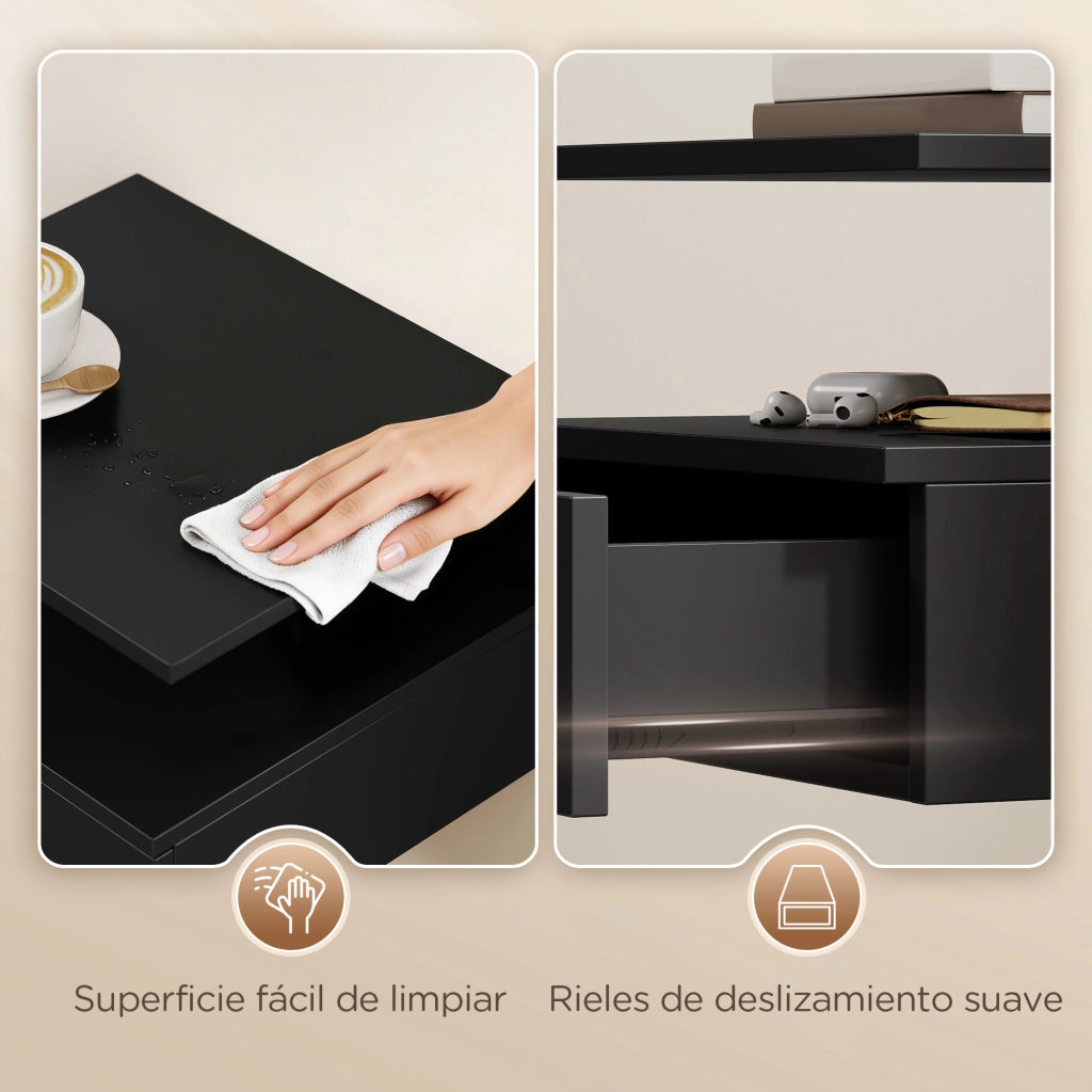 Set 2 Comodini Sospesi Cassetto Parete ¨C Xylo ¨C Nero 35x32x22,5 cm