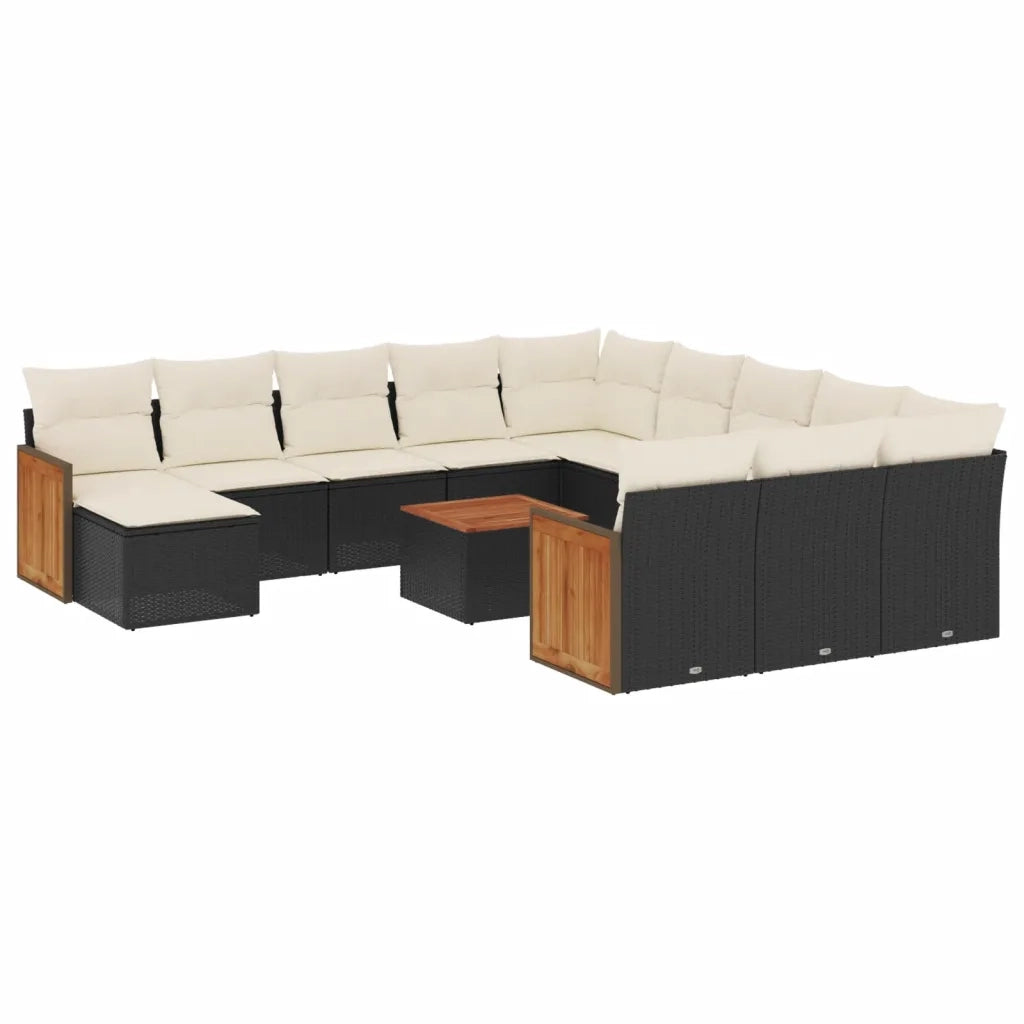 Set Divani da Giardino 13pz con Cuscini Nero in Polyrattan 3228268