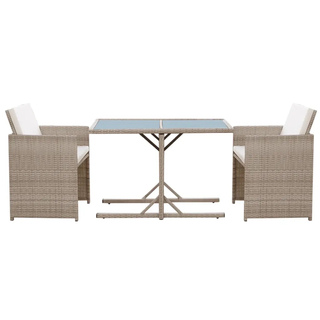 Set da Bistrot 3 pz con Cuscini in Polyrattan Beige 42541
