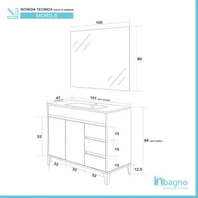 Mobile Bagno da terra 100 cm in rovere scuro con specchio e lavabo Way
