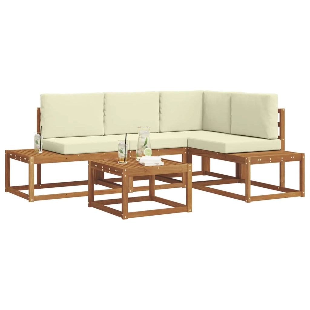 Set di divani da esterno-Sofa da giardino con cuscino 5 Pezzo Naturale e Crema