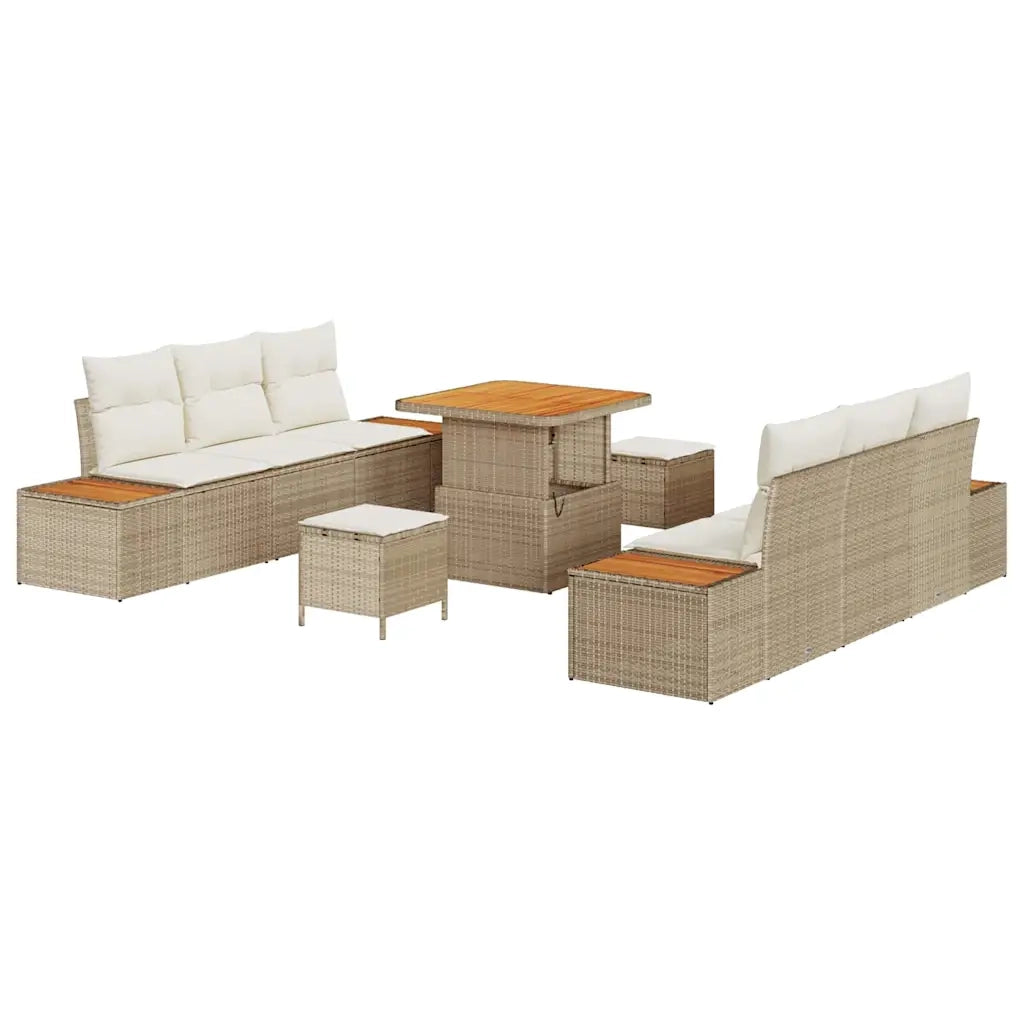 Set Divano da Giardino 9 pcs Beige polyrattan