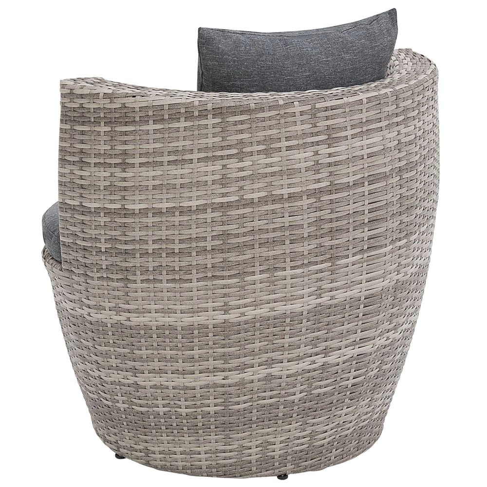 Set da bistrot da giardino in 3 pezzi grigio finto rattan con cuscini impilabili per esterno moderno