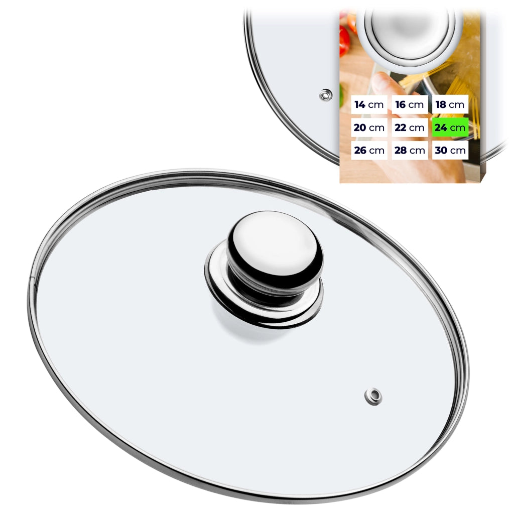Coperchio in vetro KADAX da 24 cm, universale, resistente al calore.
