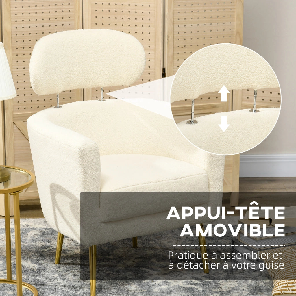 Poltrona Relax con Poggiatesta Regolabile e Poggiapiedi ¨C Minimal ¨C Cr¨¨me 71x65x90 cm