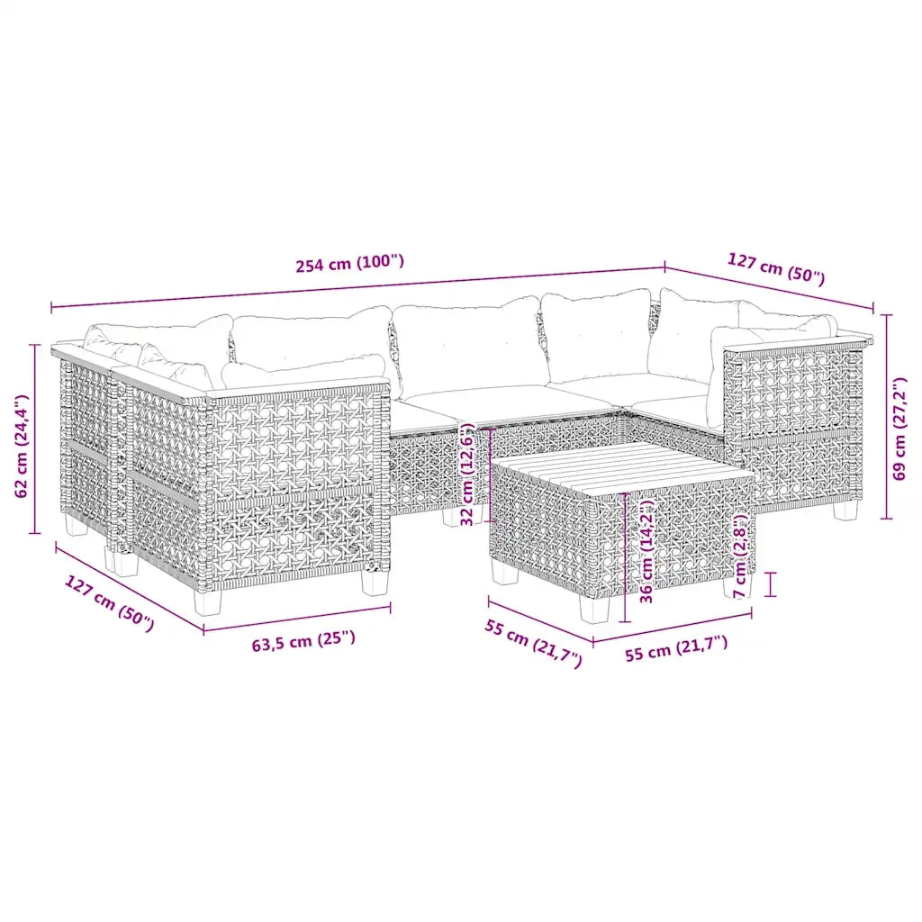 Set Divani da Giardino 7 pz con Cuscini Beige in Polyrattan 3261748