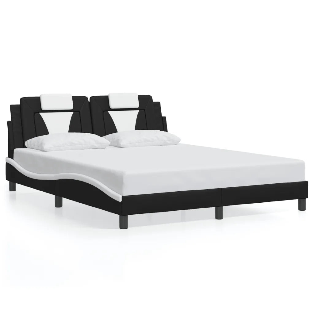 Letto matrimoniale | Letto per adulti | Giroletto Viana con LED senza Materasso Nero e Bianco 160x200 cm