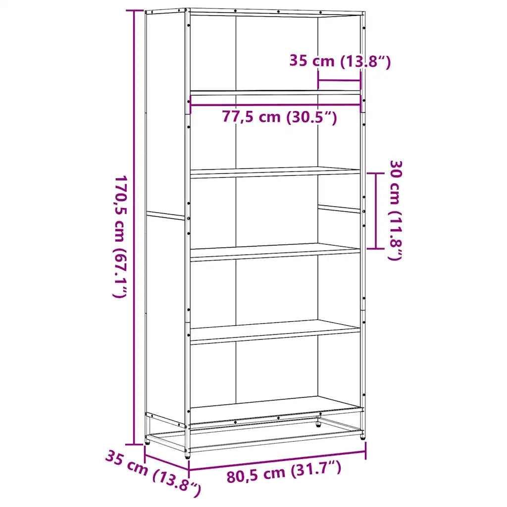 Libreria Nera 80,5x35x170,5 cm in Truciolato 3300855