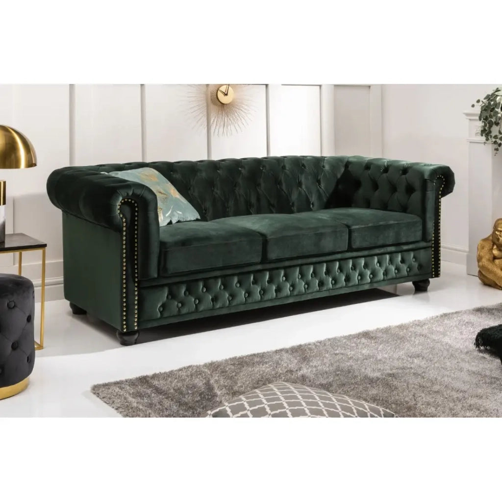 Divano dritto EDGAR – Verde smeraldo – 3 posti – Velluto stile barocco