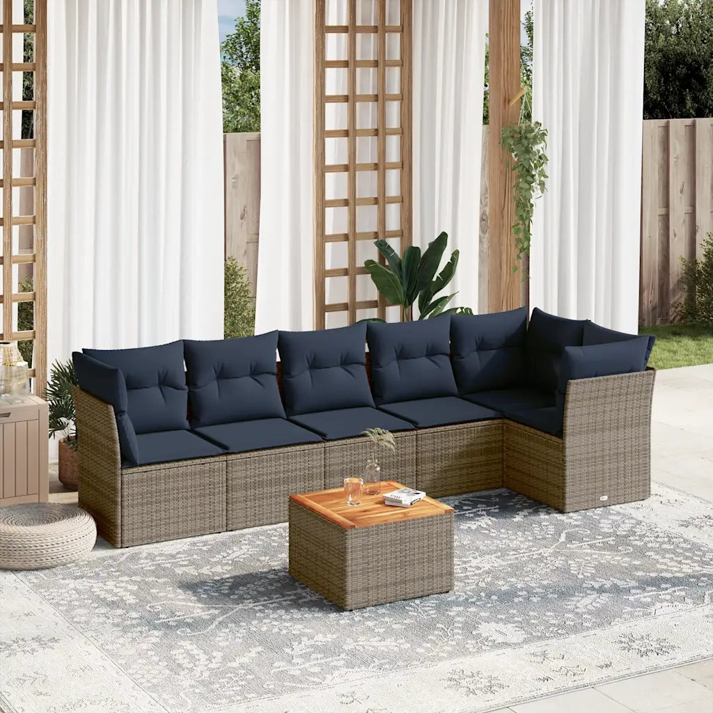 Set Divani da Giardino 7 pz con Cuscini Grigio in Polyrattan 3255984