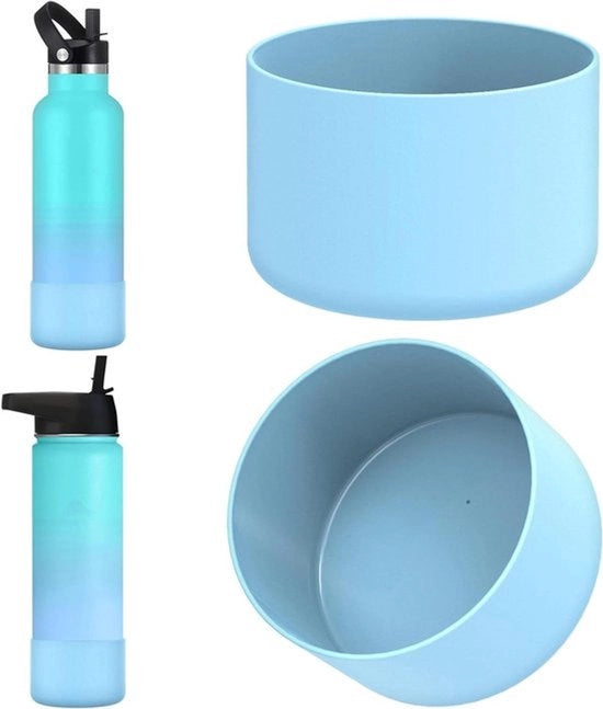 Hoes di protezione in silicone per bottiglia - copri bumper - Blu cielo - Accessorio per bottiglia da acqua - Compatibile con bottiglie a bocca ampia e stretta - Set da 2 - Adatto per bottiglie da 12oz a 24oz - Hoes per bottiglia da acqua con USP.
