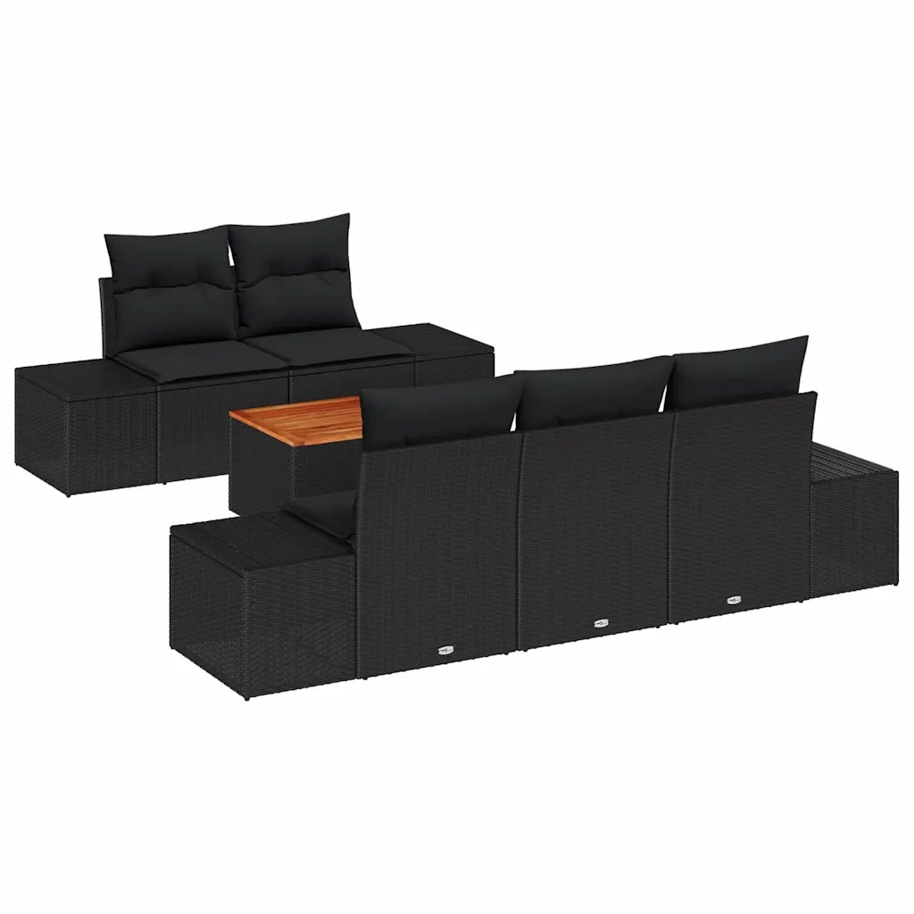 Set Divano da Giardino con cuscino 6 pcs Nero polyrattan