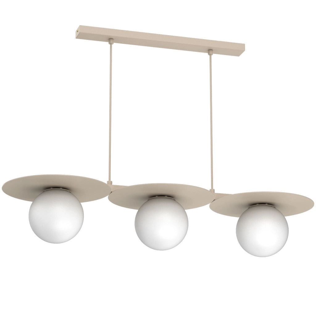 Lampada sospesa Flat 3 luci beige sfere bianche E27